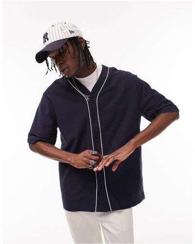 TOPMAN Camiseta extragrande estilo béisbol con bordado "brooklyn" - Azul