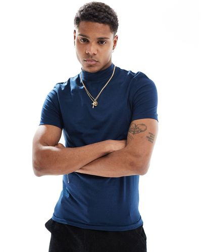 ASOS Muscle Fit T-shirt With Turtle Neck - Blue