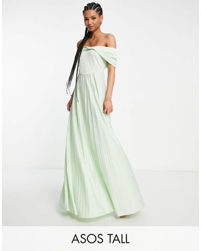 ASOS Asos Design Tall Twist Front Off The Shoulder Pleated Maxi Dress - Green