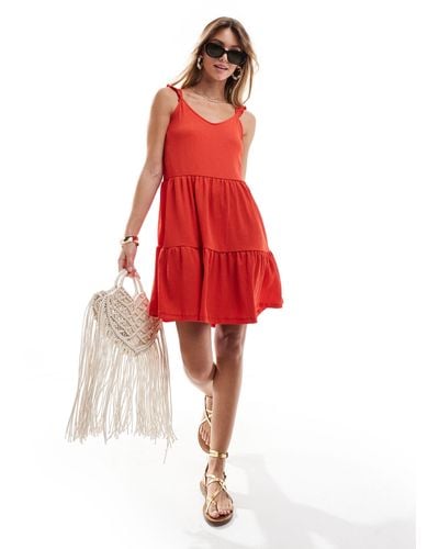 Pieces Cami Mini Sundress With Tiering - Red