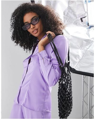 Vila Exclusive Fitted Satin Shirt Co-ord - Purple