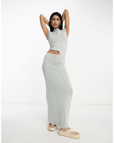ASOS Capped Sleeve Maxi Dress With Cut Out Waist And Seam Detail - White