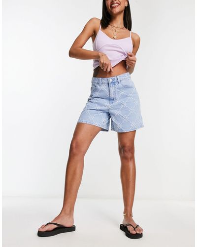 Object – strukturierte jeans-shorts - Blau