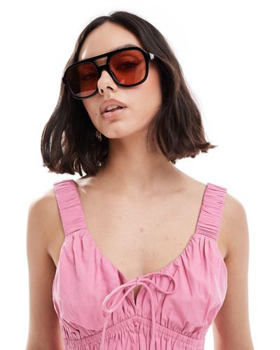 Aire Whirlpool Oversized Aviator Sunglasses With Tan Tint Lense - Pink
