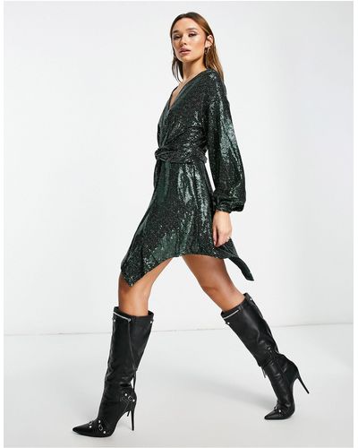 Forever New Ever New Knot Front Embellished Mini Dress - Green