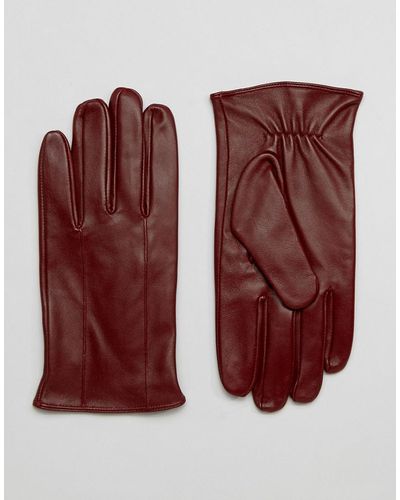 Barneys Originals Barneys Leather Gloves In Oxblood - Red