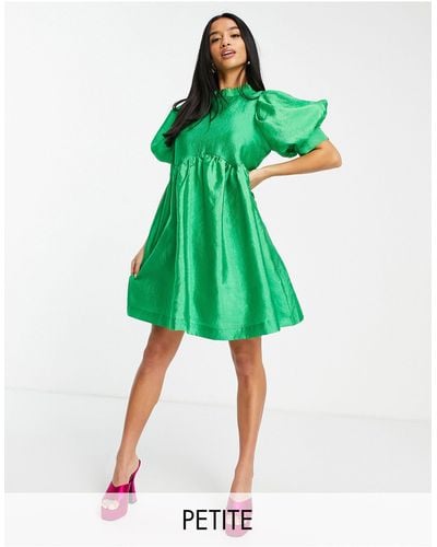 Pieces Tafetta Mini-jurk Met Volumineuze Mouwen - Groen