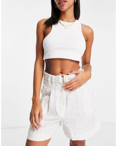 Mango Buckle Detail Bermuda Pinstripe Shorts Co-ord - White