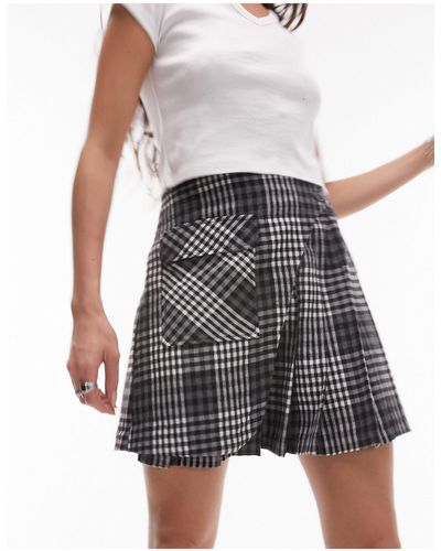 TOPSHOP Pleated Check Mini Skirt - White