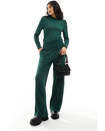 Pieces Textured Wide Leg Trousers Co-ord - Green