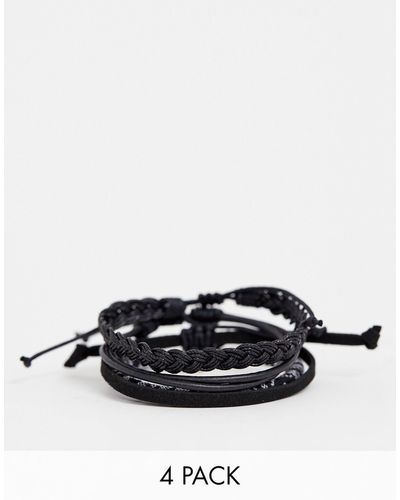 ASOS 4 Pack Leather And Woven Bracelet - Black