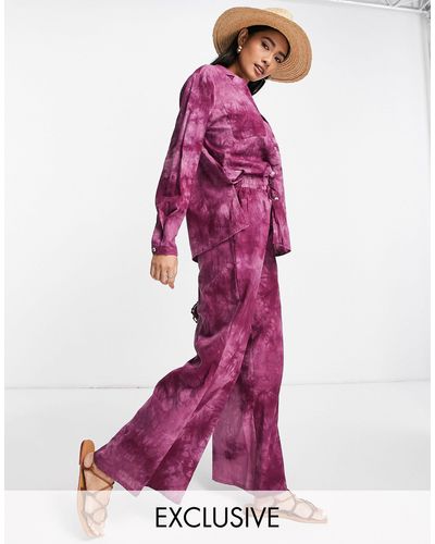 Fashion Union – exclusive – strandhose mit batikmuster, kombiteil - Lila