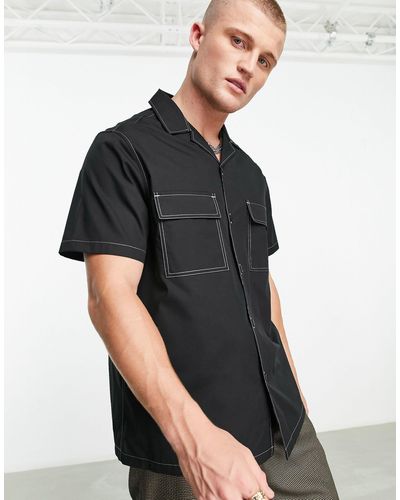 ASOS Ruimvallend Viscose Overhemd Met Reverskraag En Contrasterende Stiksels - Zwart