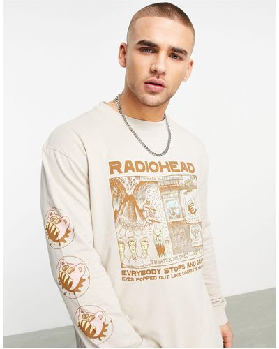 Bershka T-shirt à manches longues avec imprimé radiohead - fauve - Blanc