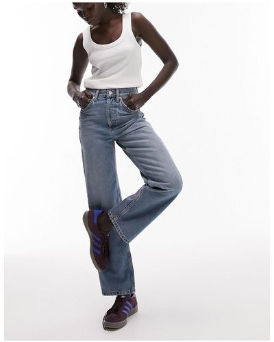Topshop Unique Straight Kort Jeans - Blue