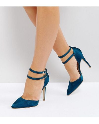 New Look Petrol Blue Satin Two Part Heeled Shoe
