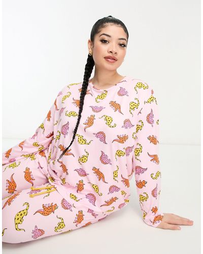 Chelsea Peers Plus - Lange Pyjamaset Met Dinosaurussen - Roze