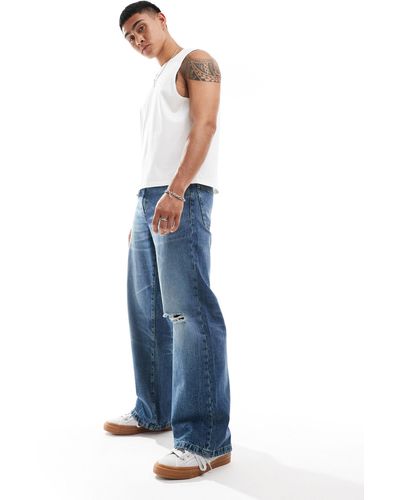 ASOS – locker geschnittene jeans mit weitem saum - Blau