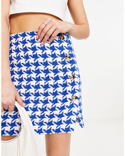 River Island Jupe d'ensemble en maille bouclée à imprimé pied-de-coq - Bleu