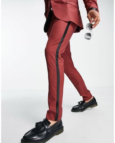 ASOS Skinny Tuxedo Trousers With Satin Side Stripe - Red