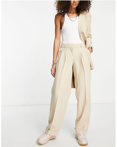 JJXX Mary Tailored Wide Leg Dad Trousers - Natural