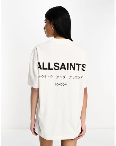 AllSaints Camiseta blanca extragrande con logo en la espalda - Blanco