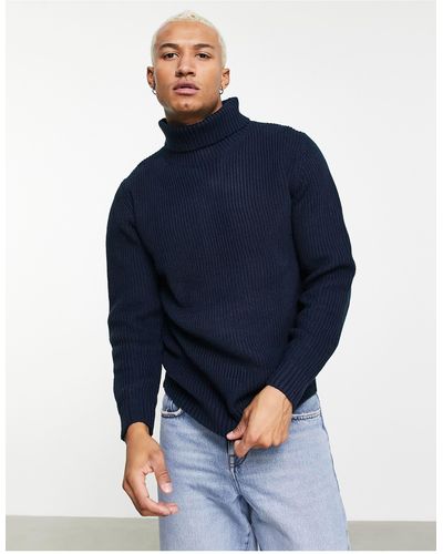 Pull&Bear Ribbed Roll Sweater Neck - Blue