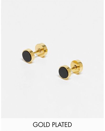 Icon Brand 14k Plated Stainless Steel 7mm Onyx Plug Earrings - White