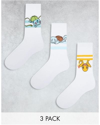 ASOS 3 Pack Triple Character Pokémon Sock - White