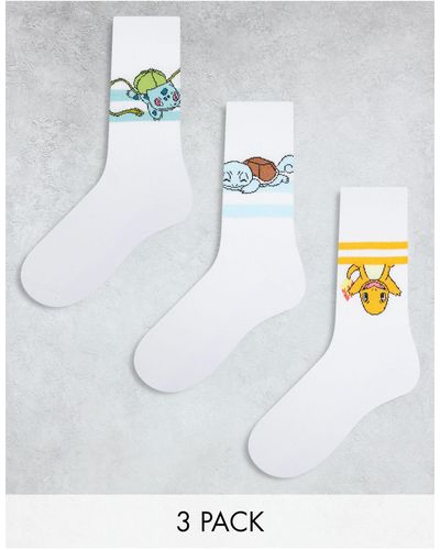 ASOS Confezione da 3 paia di calzini bianchi con personaggi di pokémon - Bianco