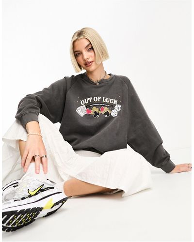 Daisy Street Ruimvallend Sweatshirt Met Vintage Wassing En Geluksprint - Meerkleurig