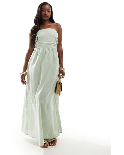 In The Style Linen Blend Bandeau Maxi Dress - White
