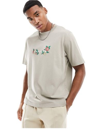 Abercrombie & Fitch Embroidered Floral Chest Logo Heavyweight T-shirt - Natural