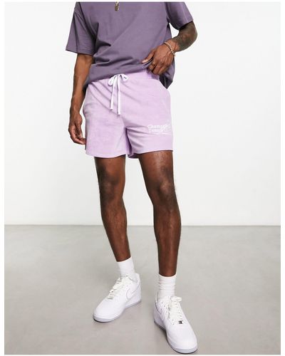 ASOS Oversized Towelling Shorts With Embroidery - Purple
