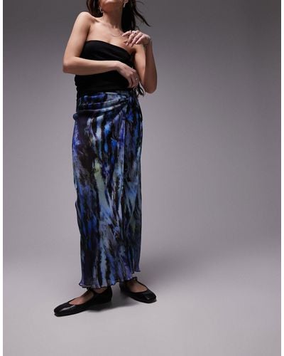 TOPSHOP Butterfly Print Wrap Midi Skirt - Blue