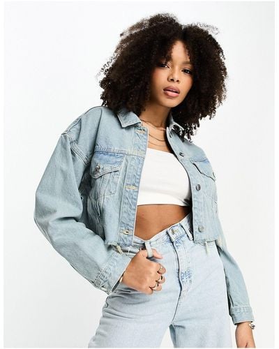 Mango Denim Jacket With Distressed Hem - Blue