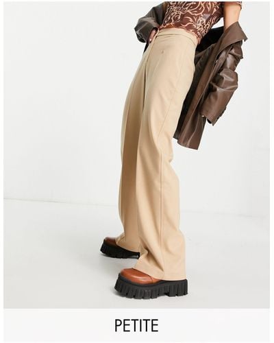 Bershka Petite Wide Leg Slouchy Dad Tailored Pants - Natural