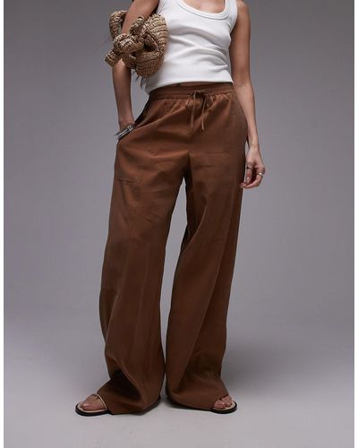 TOPSHOP Pull On Wide Leg Trouser - Brown