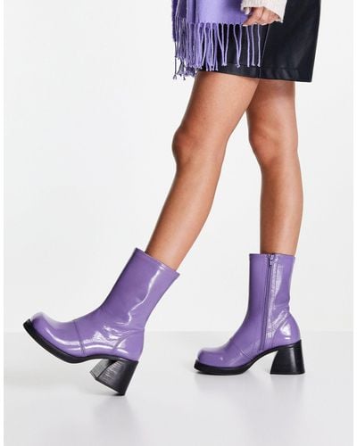 TOPSHOP Harley Leather Sock Boots - Purple
