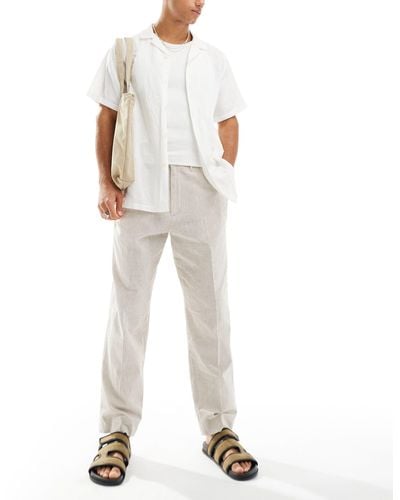 Abercrombie & Fitch Malone - pantalon baggy à pinces en lin mélangé - beige - Blanc