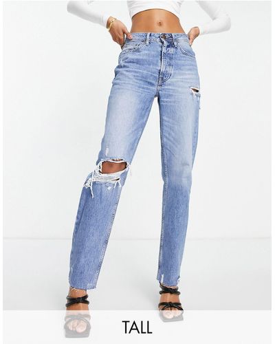 River Island – jeans im used-look mit geradem bein - Blau