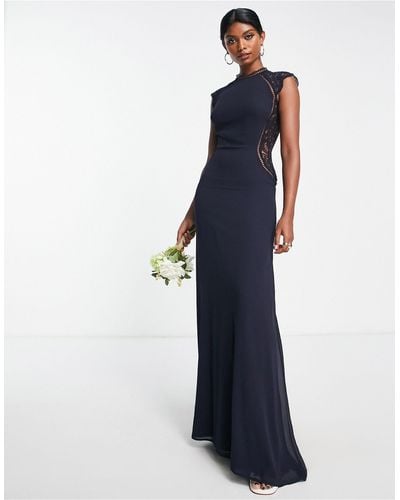 TFNC London Bridesmaid Maxi Dress With Lace Back - Blue
