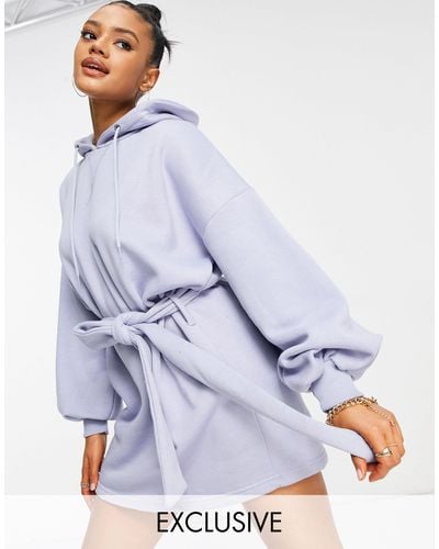 Missguided Oversized Hooded Sweater Dress With Tie Belt - Purple