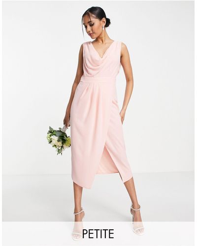 TFNC London Bruidsmeisjes - Midi-jurk Van Chiffon Met Overslag En Gedrapeerde Halslijn Voor En Achter - Roze