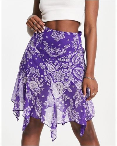 Raga Floral Print Ruffle Hem Mini Skirt - Purple