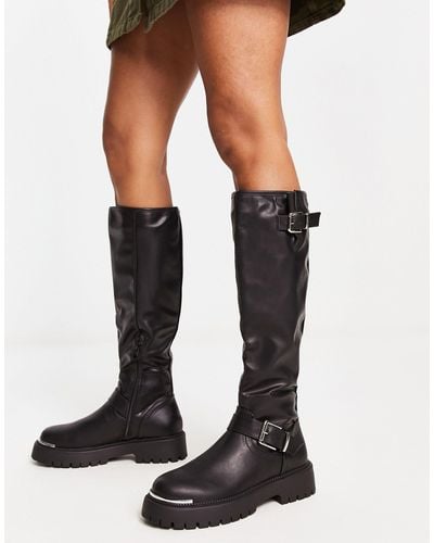 Truffle Collection Chunky Riding Boots - Black