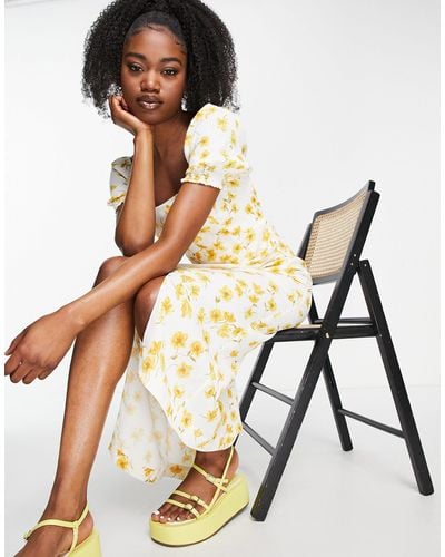 Forever New Puff Sleeve Square Neck Midi Dress - Yellow
