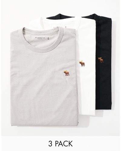 Abercrombie & Fitch Confezione da 3 t-shirt con logo icona colore nero, grigio e bianco