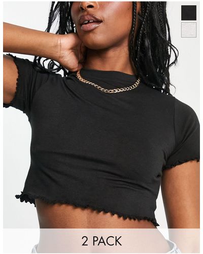 Daisy Street Confezione da 2 t-shirt taglio corto nera e grigia con fondo smerlato - Nero