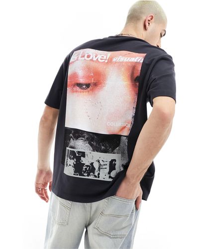 Collusion T-shirt vestibilità skater nera con grafica stampata sul retro - Rosa